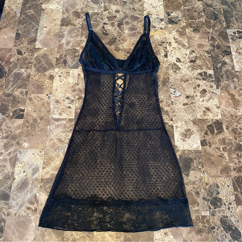 Frederick's of Hollywood Black Lace & Mesh Chemise